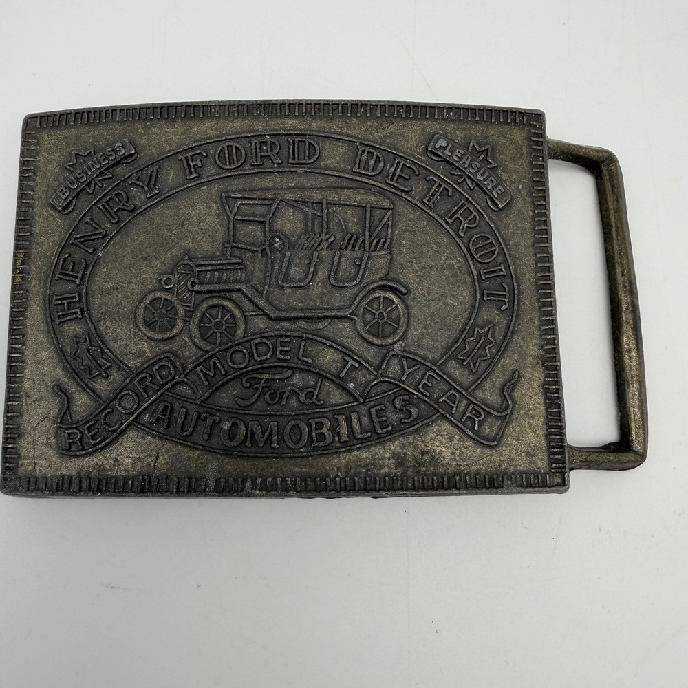 Vintage Ford Model T Belt Buckle Henry Ford Detroit Automobiles Brass Tone